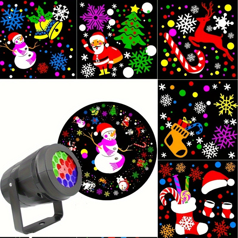 Proyector LED Navideño con USB - Copos de Nieve, Bastones de Caramelo y Santa Claus - Sin Baterías Necesarias, Conexión USB Plug-and-Play para Decoraciones Festivas - Iluminación Compacta para Hogar, Fiestas, Bodas, Ventanas o Paredes - Ambiente Invernal