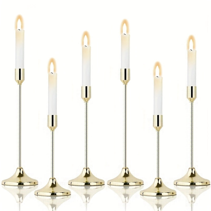 Elegante Juego de 6 Candelabros Metálicos Dorados para Bodas y Aniversarios - Acabado Pulido, Perfecto para Decoraciones de Mesas en Casa y Restaurantes (Velitas No Incluidas)