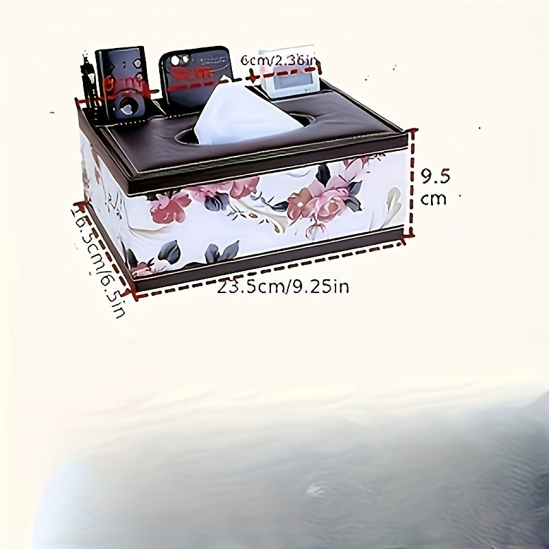 Soporte Elegante para Caja de Pañuelos de Cuero Sintético con Control Remoto y Organizador de Escritorio - Accesorio de Decoración Chic para la Sala de Estar