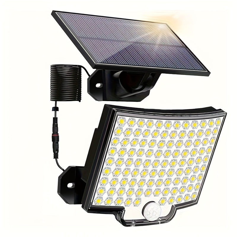 1pc Luz de Movimiento Exterior con Energía Solar y 106 LED con Ángulo Amplio de 135° para Iluminación desde el Anochecer hasta el Amanecer en Jardín y Garaje - Resistente al Clima, Control Remoto, Acabado Metálico Pulido, , Iluminación de Garaje | Luz Mo