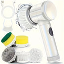 Cepillo giratorio 5 en 1 con 5 cabezas intercambiables - Cepillo de mano inalámbrico, limpiador de ducha y cocina recargable para baño, bañera, azulejos y ducha - Portátil, carga USB, batería de 500 mAh, cepillo de limpieza | Limpiador de cocina moderno