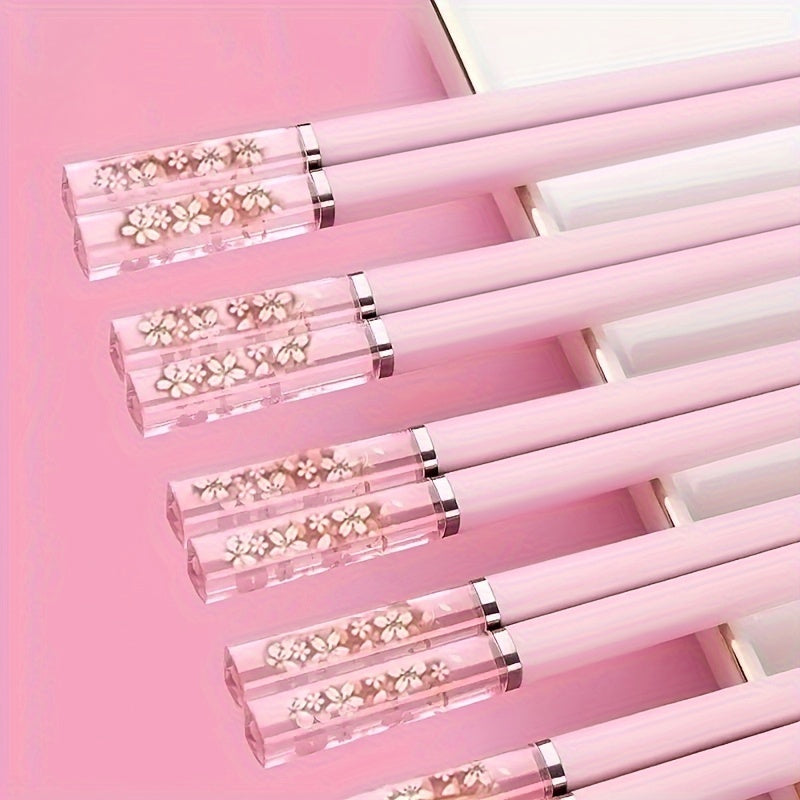 1/ 5 Pares De Palillos De Aleación Rosa Con Cereza Ámbar, Reutilizables Para Comidas En Casa, Vajilla De Estilo Chino Y Coreano, Comida Rápida, Fideos, Palillos De Sushi, Palillos De Ramen