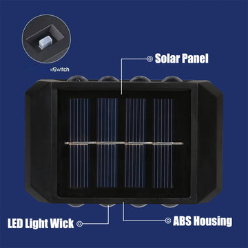 Compra 4 luces solares de pared y obtén 3 lámparas USB gratis. Luces LED solares de 4/6/8 con iluminación ascendente-descendente para jardín, balcón o decoración callejera. Fácil instalación, alta luminosidad que destierra la oscuridad