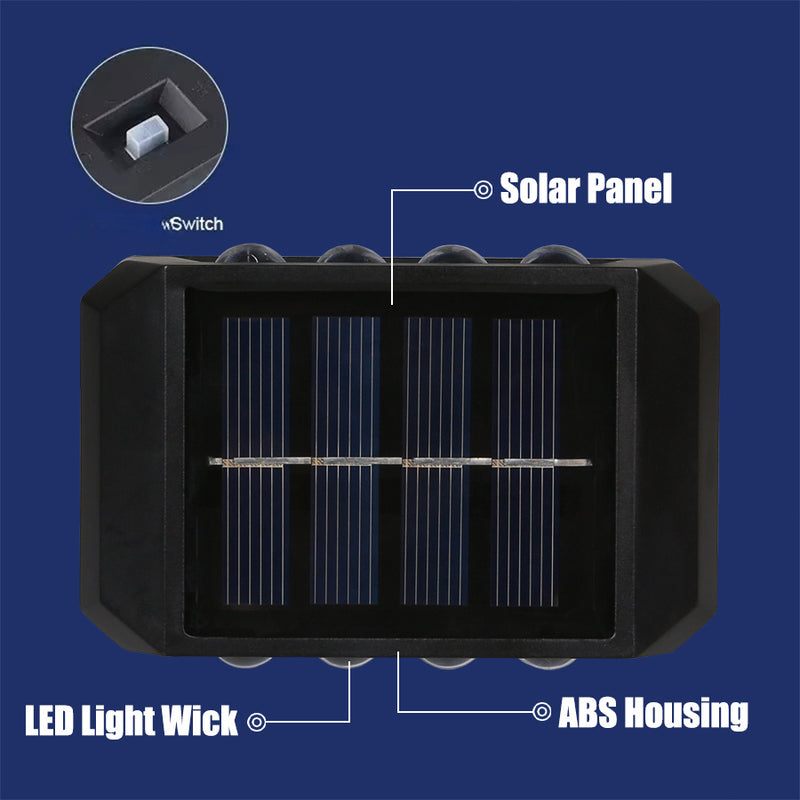 Compra 4 luces solares de pared y obtén 3 lámparas USB gratis. Luces LED solares de 4/6/8 con iluminación ascendente-descendente para jardín, balcón o decoración callejera. Fácil instalación, alta luminosidad que destierra la oscuridad