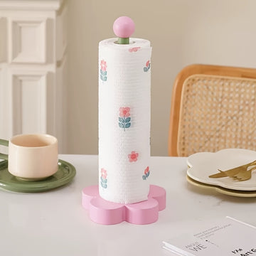 Porta Rollos de Papel Higiénico con Diseño Floral Encantador - Dispensador Independiente sin Taladro en Rosa Pastel y Verde, Madera Natural de Pino para Cocina, Baño o Sala - Decoración Elegante, Organizador Rústico, Duradero, Regalo Ideal para Interiores