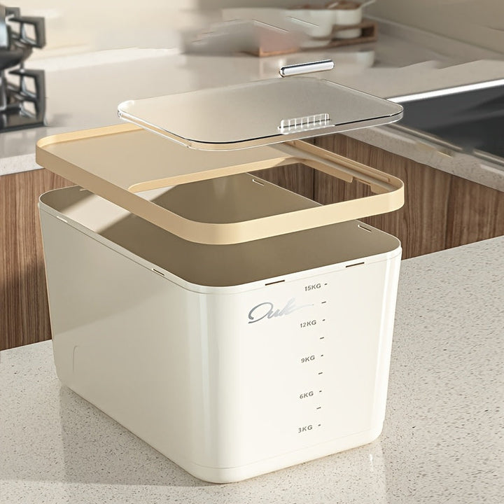 Dispensador de Arroz Premium Sellado - 5.0kg/10.0kg/15.0kg, Hermético y Antihumedad, Recipiente para Alimentos de Plástico de Alta Calidad, Caja de Almacenamiento para Granos y Cereales, Contenedor para Harina, Sin Necesidad de Electricidad