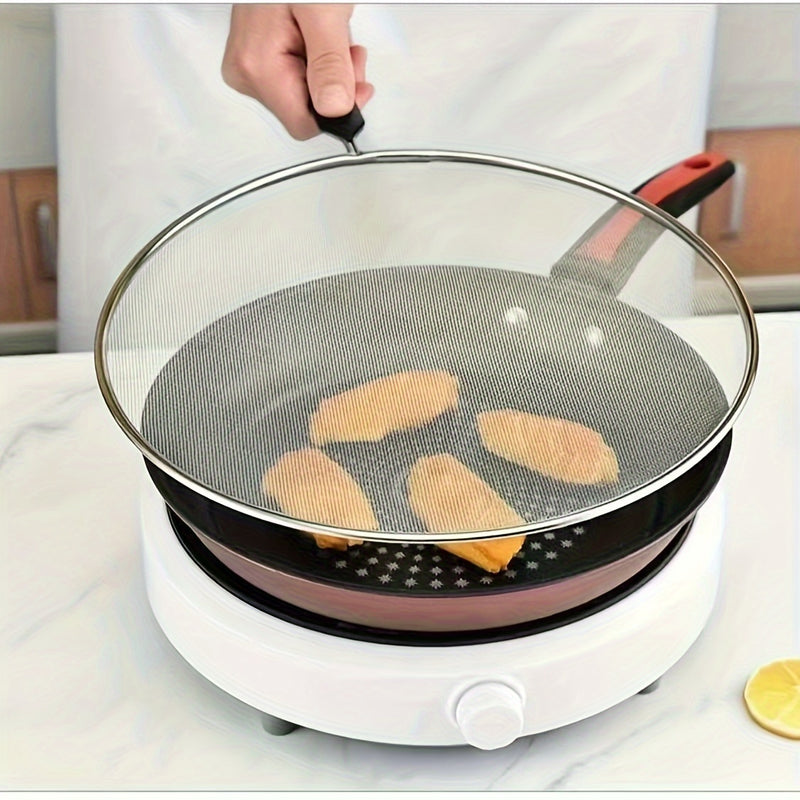 1pc Pantalla Premium para Salpicaduras de Grasa para Sartenes - Protector Metálico de Malla Fina con Mango, Filtro y Colador de Aceite para Cocinar Seguro - Herramienta Esencial de Cocina para Cocinar Saludable