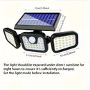 Luz de seguridad solar con sensor de movimiento - 74 LED, luz de inundación exterior, 3 modos, impermeable, adecuada para la puerta principal, patio, garaje, sendero, camino, jardín y patio, alimentada por energía solar y ahorro de energía, cuerpo de plá