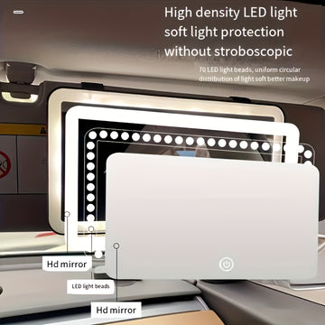1 Espejo de maquillaje LED, adecuado para visor de sol de coche, espejo de maquillaje táctil recargable con brillo ajustable, tres modos de iluminación, tema costero, superficie pintada, marco de plástico, carga USB, batería de litio de 600 mAh, sin alco
