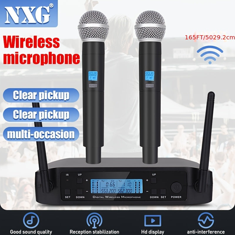Sistema de micrófono inalámbrico profesional de doble canal NUOXIANGE, incluye 2 micrófonos de mano, batería de larga duración, ideal para presentaciones en escenarios, conferencias, karaoke en casa y bodas