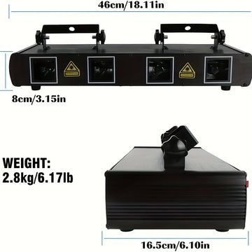 Luz de escenario LED RGBY controlada por DMX con 4 efectos de haz, luces de música activadas por sonido, sistema de luz láser de metal autosoportante, acabado al óleo, con enchufe de EE. UU., para DJ, discoteca, fiestas de baile, cumpleaños, bar, escenar