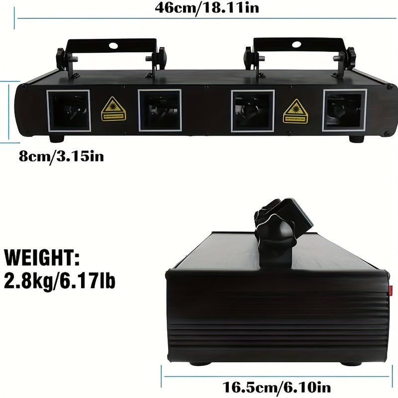Luz de escenario LED RGBY controlada por DMX con 4 efectos de haz, luces de música activadas por sonido, sistema de luz láser de metal autosoportante, acabado al óleo, con enchufe de EE. UU., para DJ, discoteca, fiestas de baile, cumpleaños, bar, escenar