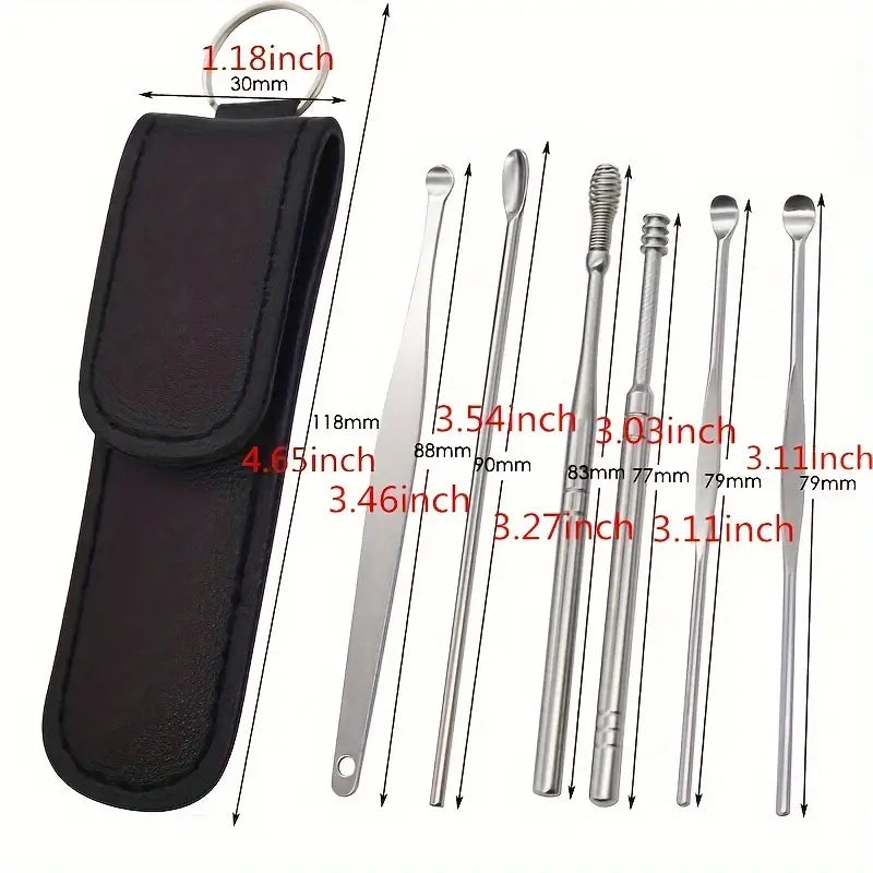 Kit para Remover Cera de Oídos, 6 Herramientas para Limpieza de Oídos, Herramienta Portátil e Innovadora de Cera de Oídos con Resorte, Herramienta de Acero Inoxidable para Remover Cera de Oídos, Herramienta Reusável para Limpieza de Oídos para Adultos