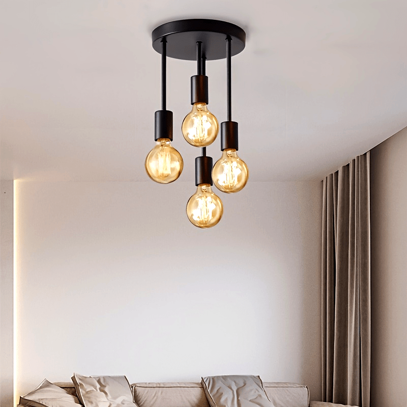 1 pza. Araña moderna negra de 4 luces, lámpara de techo de rama de hierro para cocina, pasillo, dormitorio, base de bombilla E27, bombilla no incluida, accesorio de iluminación para el hogar