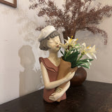 Elegante estatua de niña globo de resina con tallo floral - Decoración romántica para salón, estantería de TV o mostrador | Ideal para el Día de San Valentín, el Día de la Madre y las celebraciones de Navidad