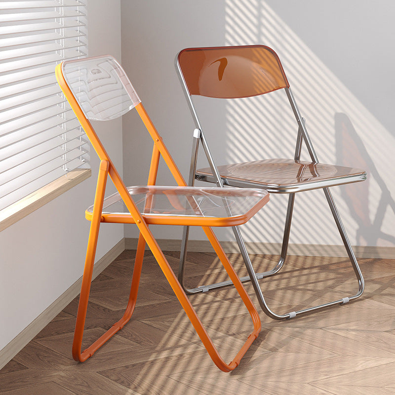 Silla Plegable de Acrílico y Metal con Diseño de Espalda Cruzada - Estilo Moderno Minimalista Transparente y Naranja, Ligera y Duradera para Comedor en Casa, Tiendas Minoristas, Cafeterías - Fácil de Limpiar