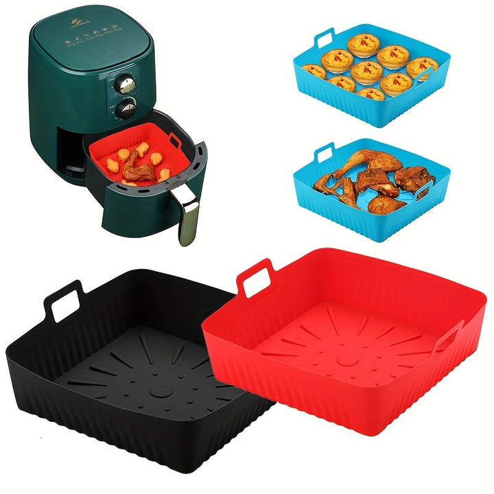 1/2 piezas de Forros Cuadrados de Silicona para Freidora de Aire - Olla Reutilizable para Freidora de Aire de 22.86 cm - Accesorios para Freidora de Aire - Insertos para Horno Microondas de 6 a 9 QT