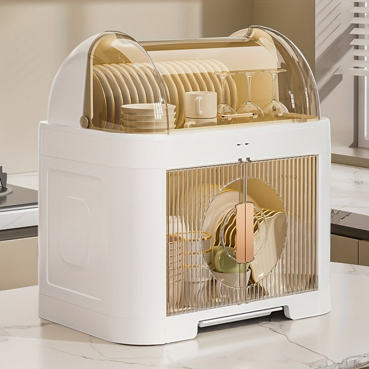 1pc escurridor de platos y bandeja, caja de almacenamiento multi-nivel para tazones y palillos, escurridor compartimentado para tazones y platos, cubiertos multifuncionales con drenaje y almacenamiento, a prueba de polvo para cocina y hogar