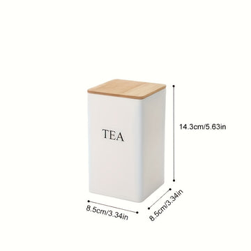 Juego de 3 contenedores de almacenamiento de metal elegantes con tapas de bambú - Perfectos para té, café y azúcar, con un diseño apilable, ideal para la organización y almacenamiento de la cocina.