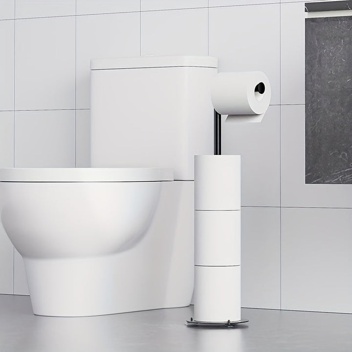 Soporte para papel higiénico de 4 rollos, organizador de baño plegable y autoadhesivo, construcción duradera de hierro para ahorrar espacio (blanco), almacenamiento de papel higiénico, acabado metálico elegante, soporte resistente
