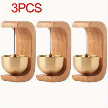 1pieza / 3pcs Campana de viento de latón magnético Timbre inalámbrico de puerta de madera sólida Campana de viento magnética Colgante de entrada Decoración del hogar