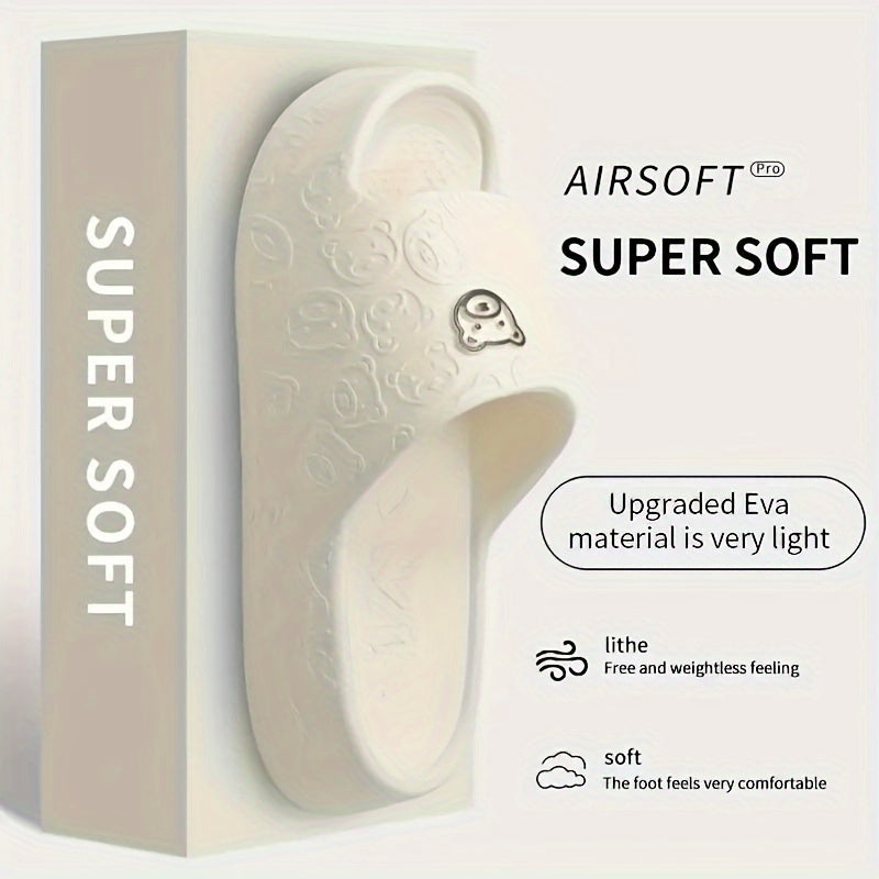 Pantuflas de suela blanda para mujer con diseño de osito, cómodas y de secado rápido para ducharse en casa, colores sólidos.