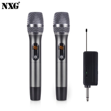 Juego de Micrófono Inalámbrico Profesional NXG - Sistema Dual UHF con Receptor USB, Batería Recargable de 1200mAh, Ideal para Karaoke, Escritorio, Presentaciones y Bodas