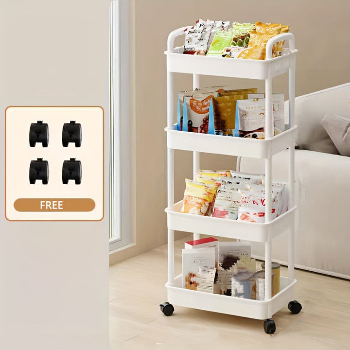 Carro de Almacenamiento con Ruedas - Estantes independientes de plástico duradero para cocinas, baños y dormitorios, estantes móviles fáciles de montar para snacks, artículos de tocador y esenciales de noche, diseño moderno minimalista con estructura rob