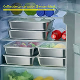 8 piezas de recipientes de almacenamiento de acero inoxidable grandes y medianos con tapa, contenedores cuadrados para alimentos, organizador de refrigerador, cajas de almacenamiento para exteriores, utensilios de cocina