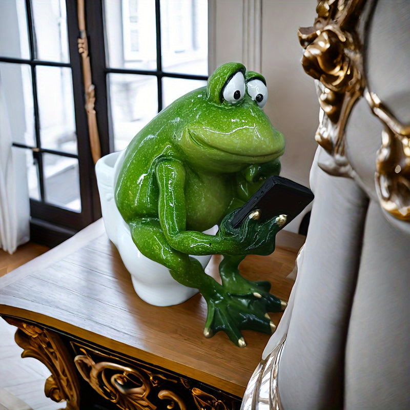 Figurina de resina de rana juguetona de 14.48 cm, decoración versátil para el hogar y la oficina, ideal para sala de estar, estudio o jardín