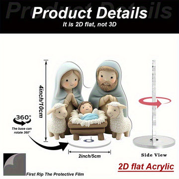 Decoración navideña de mesa 2D acrílica plana con diseño sereno de María, José y el niño Jesús junto a ovejas - ideal para decoraciones familiares en interiores y exteriores, regalos festivos perfectos para Navidad