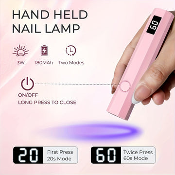 Mini Lámpara de Uñas Portátil con Pantalla LCD - Secador LED para Uñas, Alimentación USB, Diseño Compacto y Duradero en Rosa y Blanco, Ideal para Manicura y Pedicura, Equipo para Gel, Accesorio de Belleza para Hogar o Salón