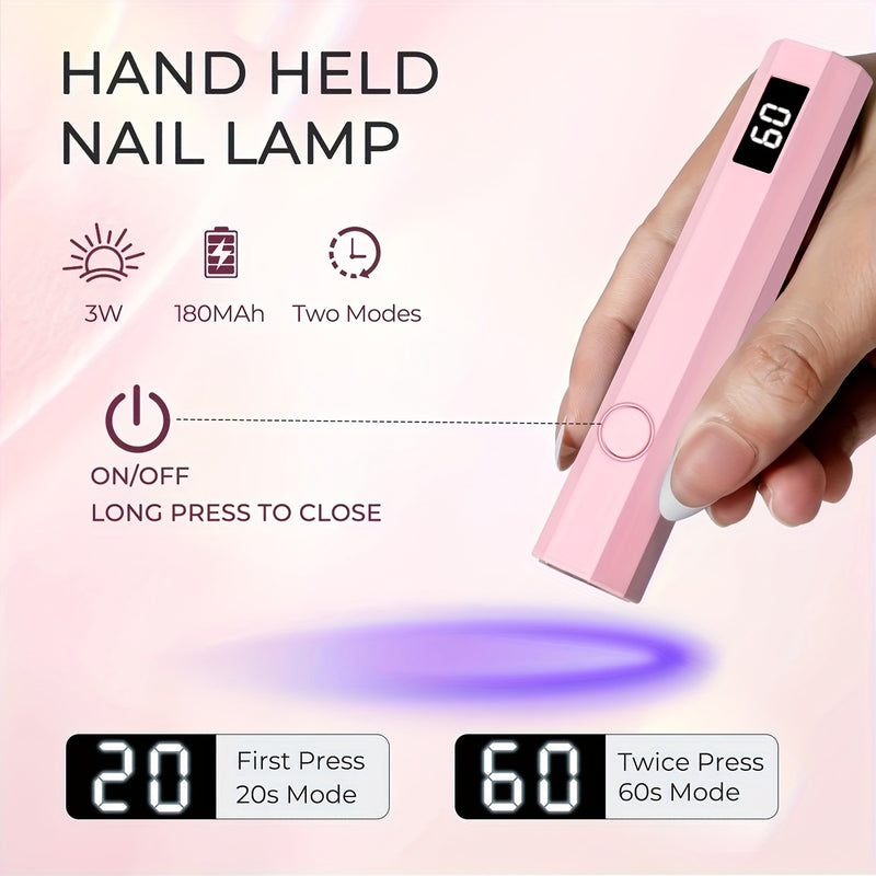 Mini Lámpara de Uñas Portátil con Pantalla LCD - Secador LED para Uñas, Alimentación USB, Diseño Compacto y Duradero en Rosa y Blanco, Ideal para Manicura y Pedicura, Equipo para Gel, Accesorio de Belleza para Hogar o Salón