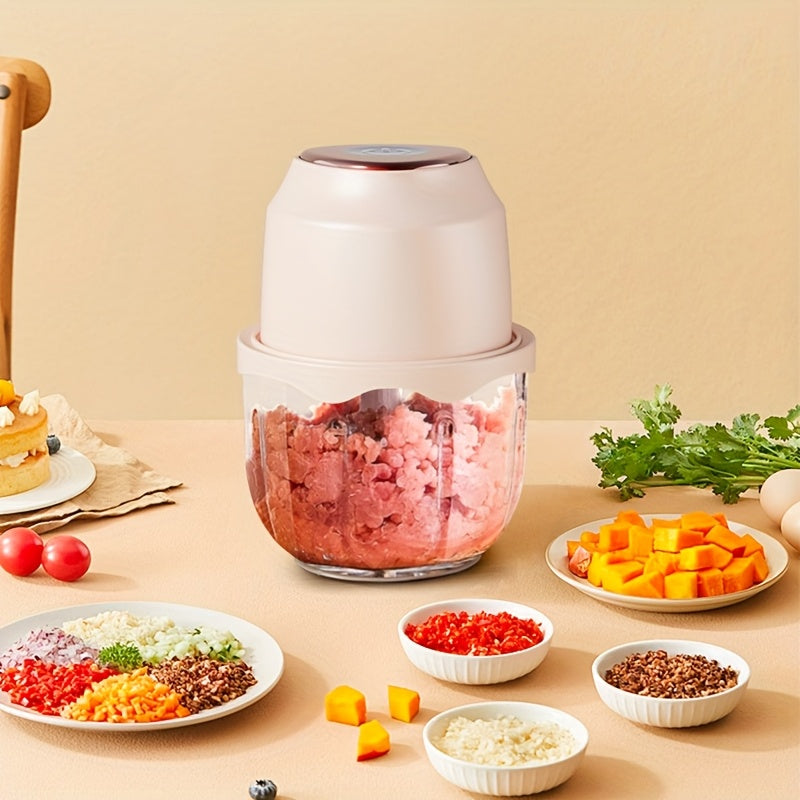 Picadora de Carne Eléctrica Recargable por USB y Triturador de Verduras de 22000 RPM - Aparato Multifunción 6 en 1 con Tarro de Vidrio, 6 Cuchillas de Acero Inoxidable, Diseño Compacto para Cocina Casera, Preparación de Alimentos, Batidos, Salsas, Herram