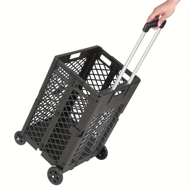 Carrito de Almacenamiento Plegable de 55L con 4 Ruedas - Portátil, Plegable, de Plástico para Cocina y Comedor, Negro