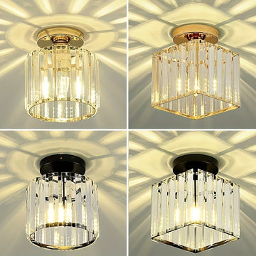 Lámpara de techo moderna con colgante de cristal - Marco de metal negro elegante, montaje semi-inclinado, brillo cálido para sala de estar, dormitorio o oficina, no se requiere cableado, perfecto para decoración moderna de hogar, lámparas colgantes para
