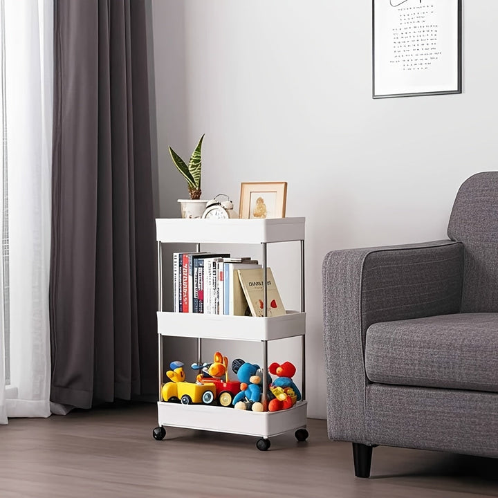 Carrito de almacenamiento rodante delgado de 3 niveles con ruedas, estante estrecho negro con tubos metálicos, organizador vertical para cocina, baño, habitación de lavandería, sala de estar - No se requiere ensamblaje, unidad de almacenamiento móvil | C