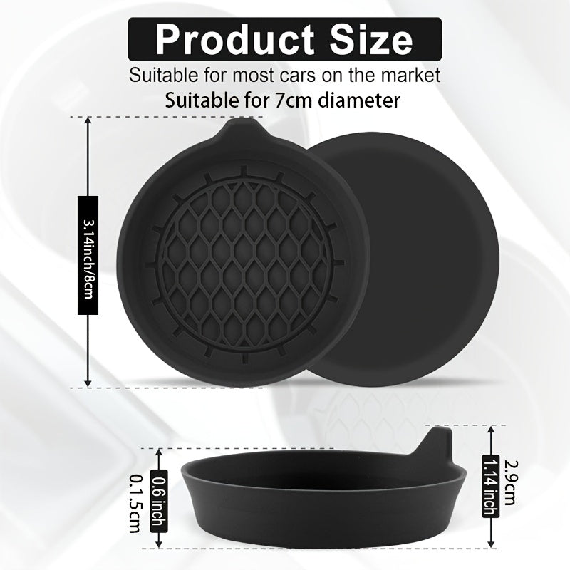 Juego de 2 soportes de taza de coche, hechos de silicona, diseñados para adaptarse universalmente y prevenir resbalones, adecuados para hombres y mujeres, disponibles en negro.