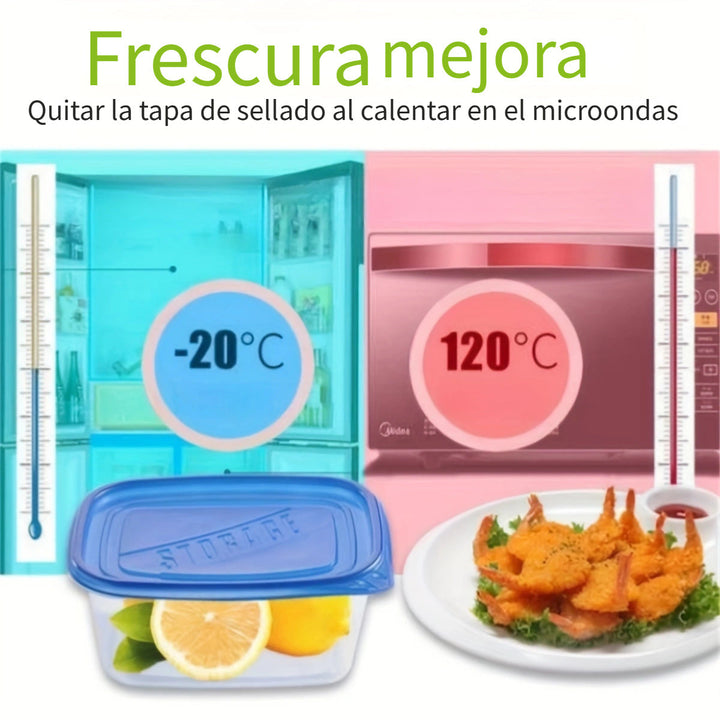 10pcs Contenedores de Almacenamiento de Alimentos de Plástico Transparente con Tapas Azules - Apilables, Reutilizables, Perfectos para la Organización de la Cocina - Ideales para Granos, Carne, Frutas, Verduras - Apto para Lavavajillas y Microondas