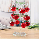 Elegante decoración de árbol de manzana de cristal - Adorno de vidrio rojo y transparente con hojas doradas, perfecto para oficina, sala de estar o mostrador de entrada, decoración de manzana.