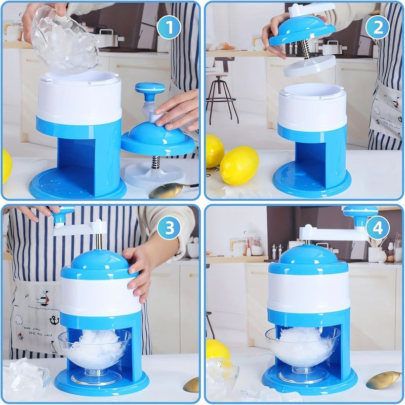 Trituradora de hielo manual y máquina para hacer nieve - Rallador de hielo y fabricador de cubitos de hielo de doble uso, plástico resistente grado alimenticio, diseño portátil sin electricidad para picnics al aire libre, campamentos, cócteles, bebidas d