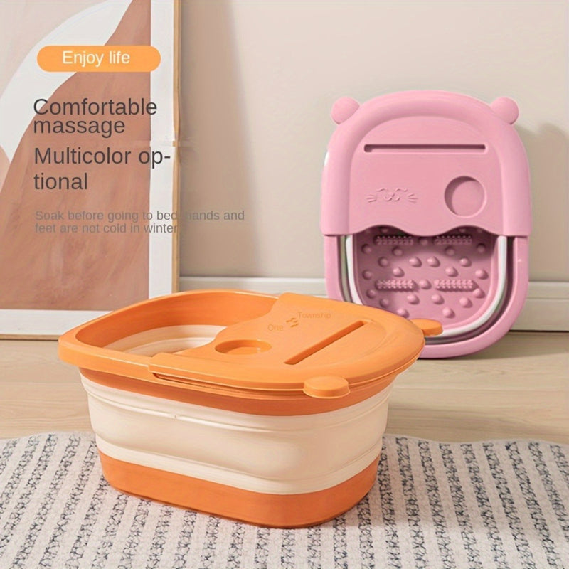Bañera Plegable de Spa para 1 Persona con Masajeador Incorporado - Sin Necesidad de Electricidad, Piscina Portátil con Tapa Acolchada Suave, para Hogar, Viajes o Salón - Naranja/Beige o Rosa/Gris, Construcción en Plástico No Tóxico, Almacenamiento Compac