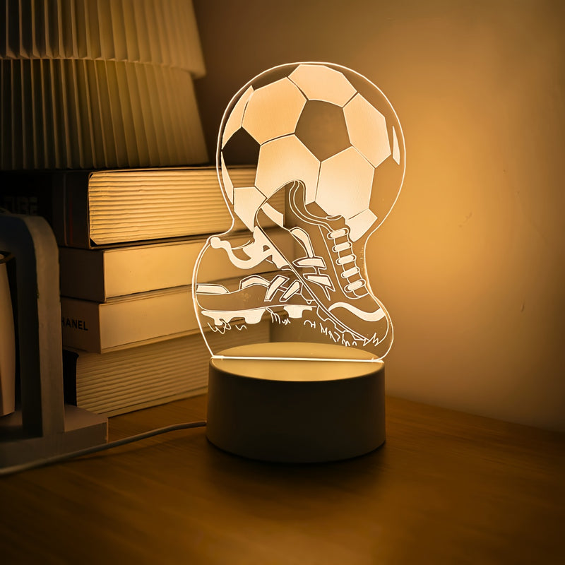 1pieza Pelota de Fútbol y Estudios 3D Ilusión Luz de Noche, Lámpara de Escritorio con Luz Cálida USB, Regalo Perfecto para Aficionados al Fútbol, Entusiastas del Deporte y Decoración de Habitaciones con Tema Deportivo, Ideal para Navidad, Acción de Graci