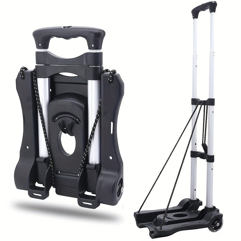 1 pieza de camión de mano plegable de aluminio ligero con 2 ruedas - Carrito de equipaje portátil y plegable para viajes de aeropuerto y mudanzas, negro, esenciales para el viaje | Manija ergonómica | Base de plástico duradera, carrito de viaje