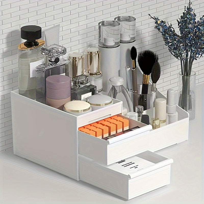 Organizador de maquillaje con cajón, gran capacidad, almacenaje para lápiz labial, cuidado de la piel y cosméticos, plástico ligero, no requiere energía