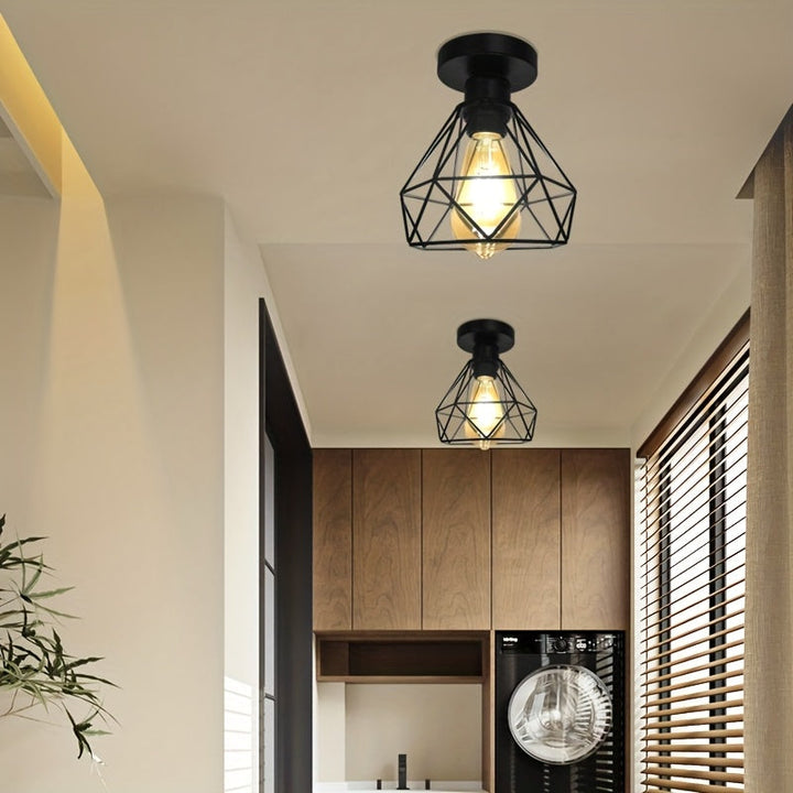 Linterna de techo estilo industrial retro rural con base para bombilla E27, pasillo, cocina, escalera, armario, luminaria de puerta (sin bombilla)