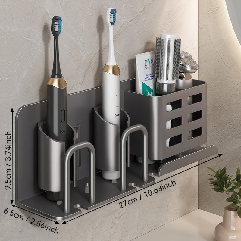Soporte de cepillo de dientes de aluminio montable en la pared, soporte de cepillo de dientes y pasta de dientes, soporte de afeitar para ducha, sin taza, uso sin electricidad, para baños, niños