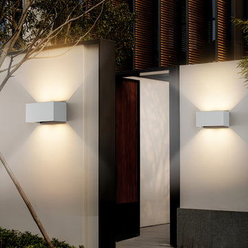 Luz de pared LED con cabeza doble y cabeza simple, luz de jardín de porche con temperatura blanca cálida de 3000K, iluminación comercial para calles y áreas, decoración de balcones y patios con lámpara de iluminación.