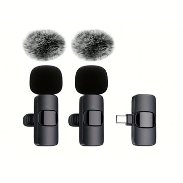 Microfono Lavalier sin varillas con 10 Receptores de Audio, USB-C y Funcionalidad Inalámbrica, Doble Micrófonos, Incluye Pantalla Antiviento, Cancelación de Ruido, Ideal para Streaming, Podcasting y Grabación de Video