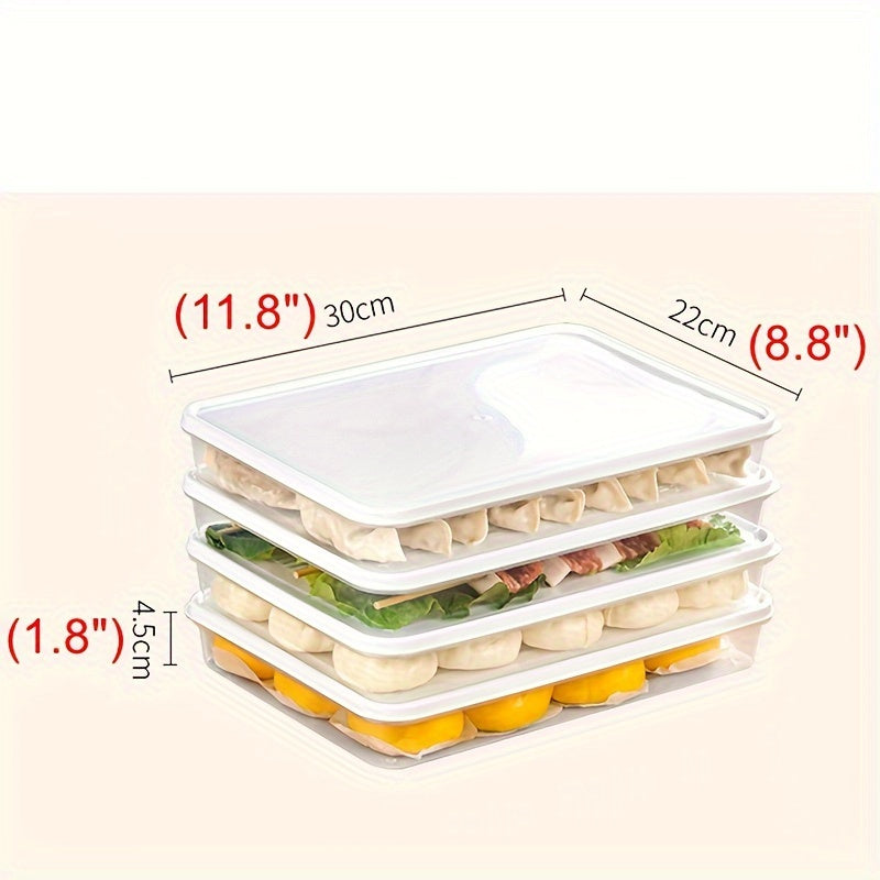 Juego de 4 recipientes para alimentos sin BPA con tapa, rectangulares, aptos para congelador y microondas, ideales para dumplings, carnes, frutas y verduras, esenciales para organizar la cocina, caja para almacenar dumplings